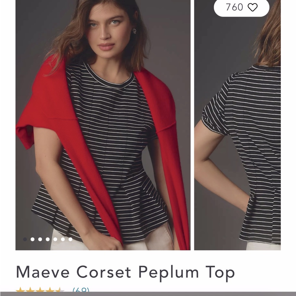 Anthropologie peplum striped shirt. Navy and white striped. Size small, NWT.